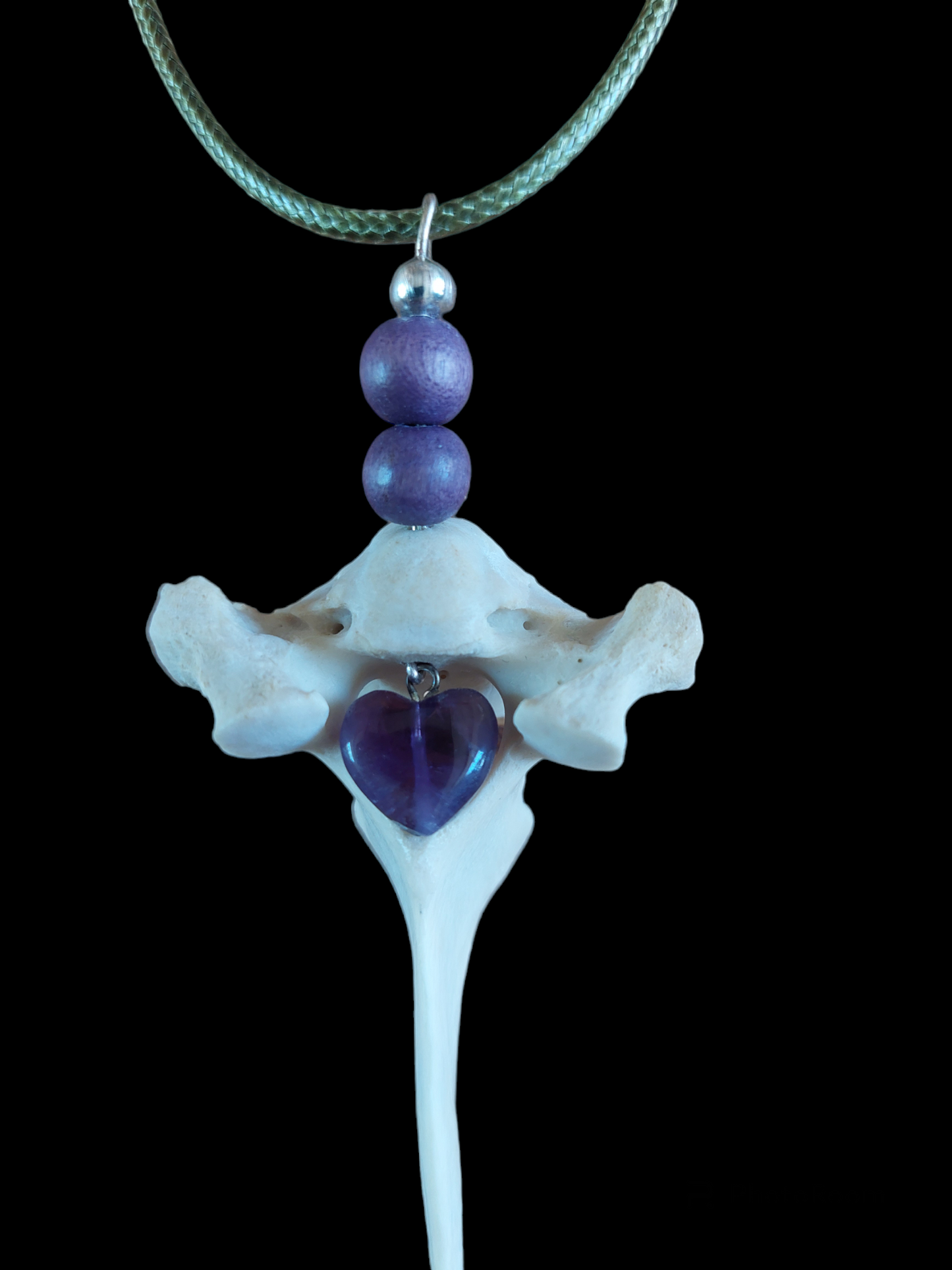 Roe deer vertebra and amethyst amulet necklace