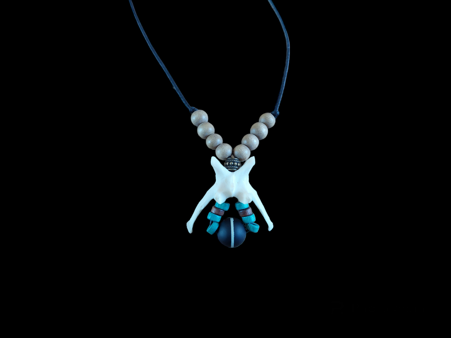 Fox vertebra and medicine dzi bead amulet necklace