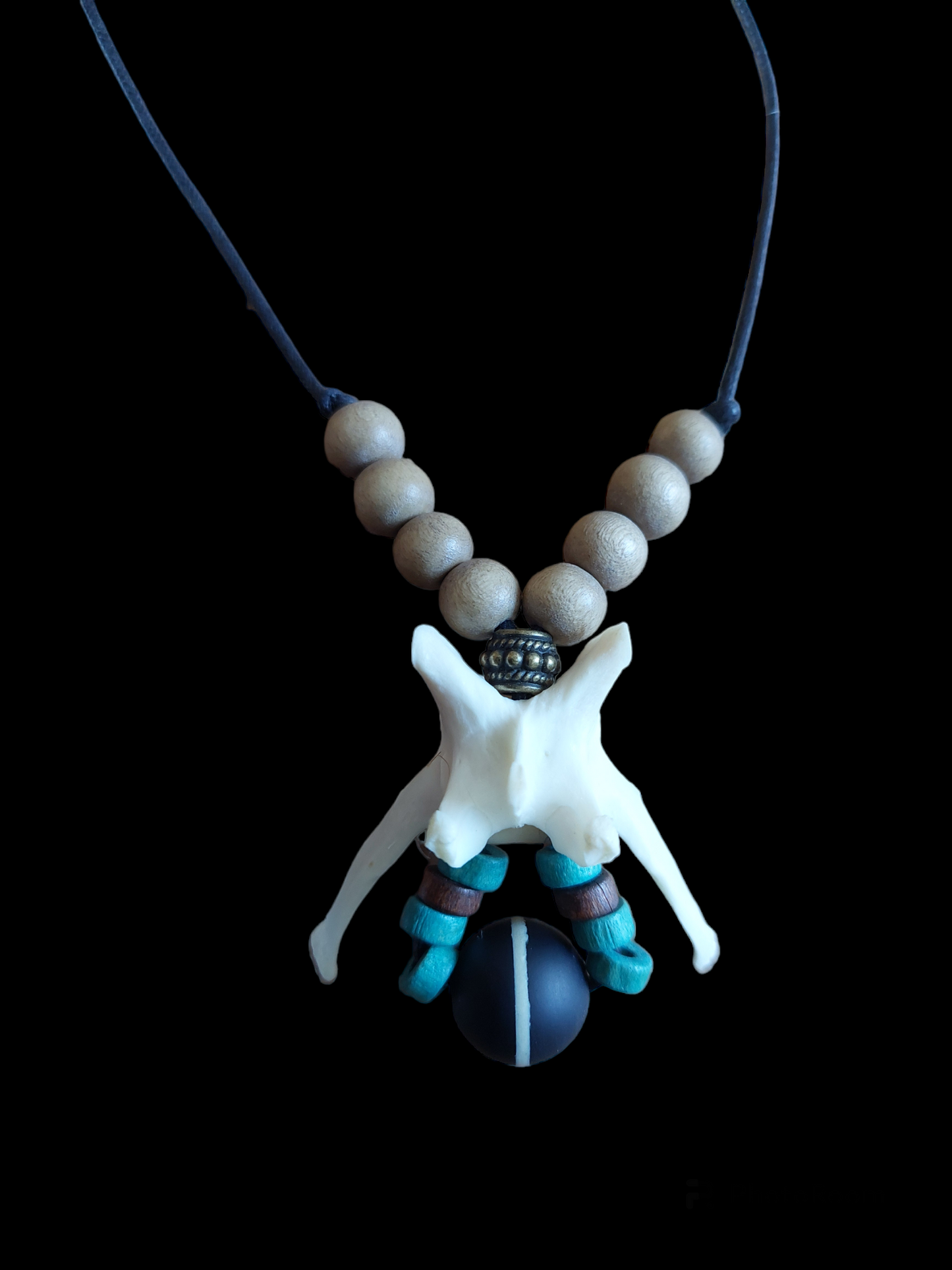 Fox vertebra and medicine dzi bead amulet necklace