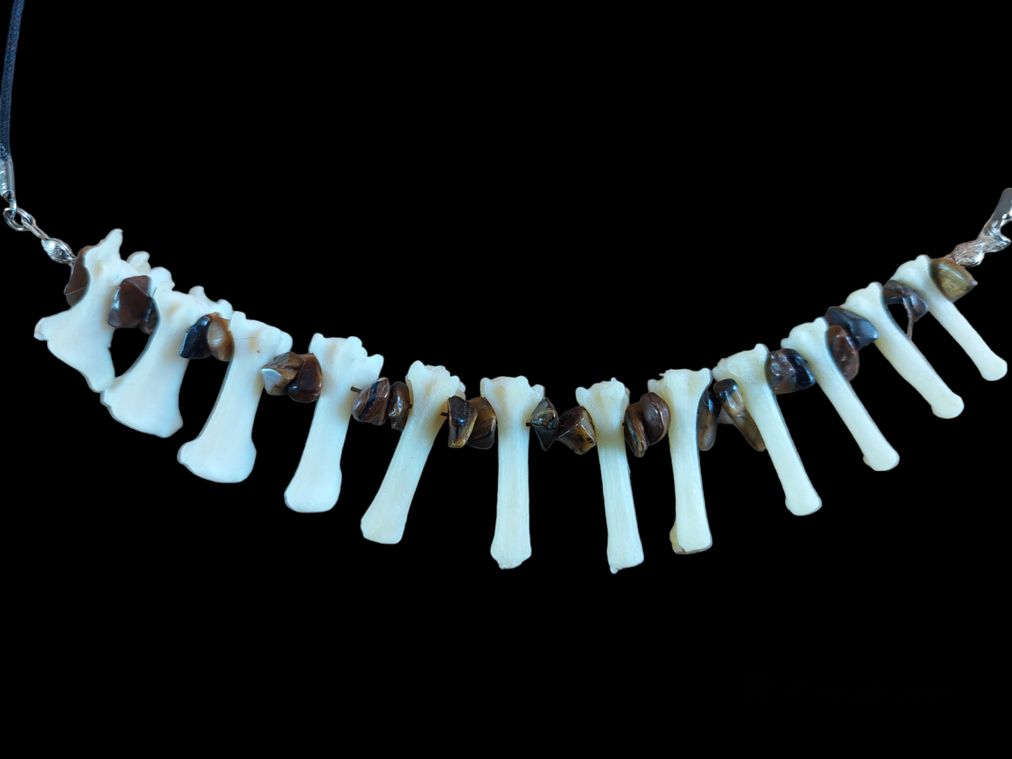 Fox tail bones and tiger's eye amulet necklace