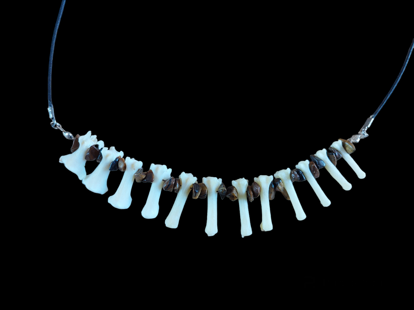 Fox tail bones and tiger's eye amulet necklace