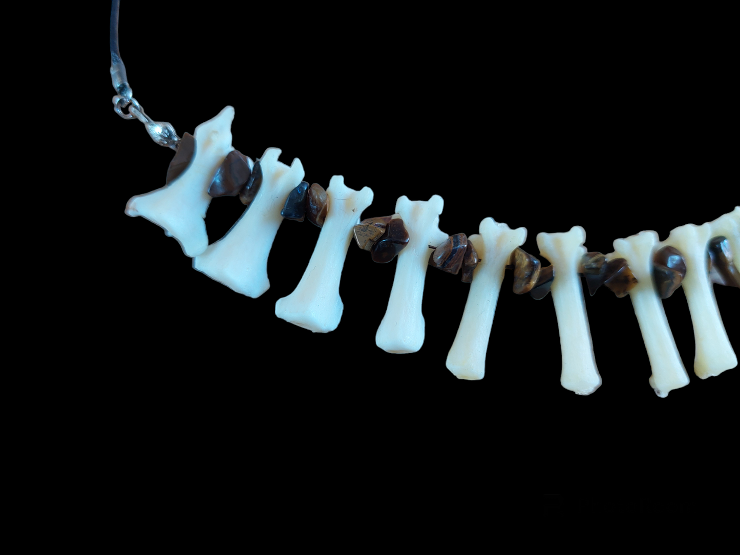 Fox tail bones and tiger's eye amulet necklace
