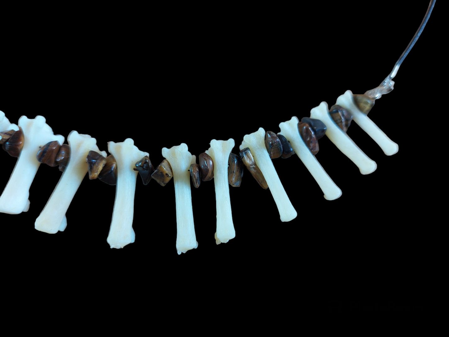 Fox tail bones and tiger's eye amulet necklace