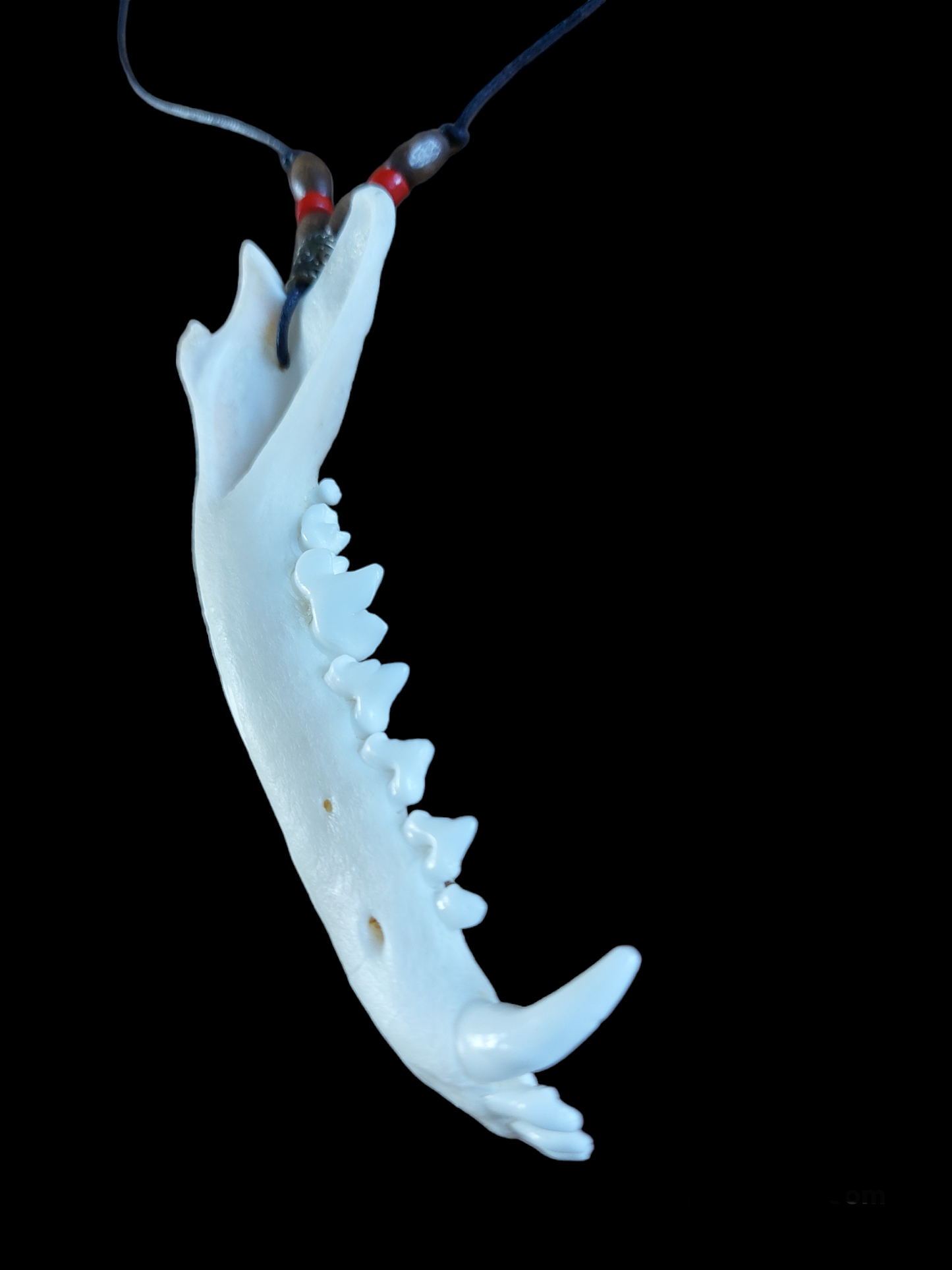 Fox jaw bone and wooden beads amulet necklace