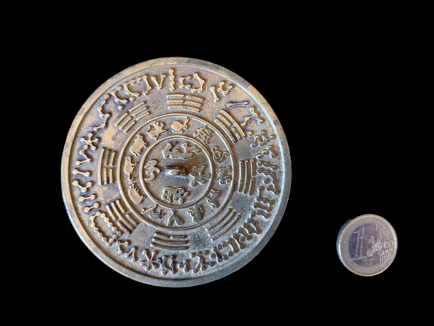 Mongolian shamanic mirror Trigrams and Zodiac 85 millimeters