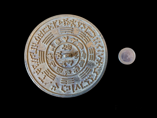 Mongolian shamanic mirror Trigrams and Zodiac 115 millimeters