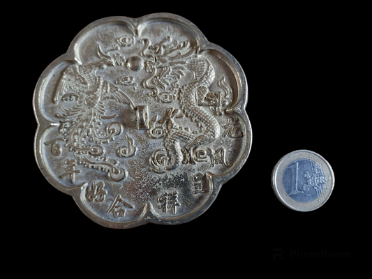 Chinese shamanic mirror Dragon and Phoenix 85 millimeters