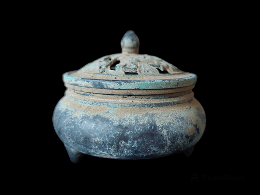 Antique bronze incense burner with lid