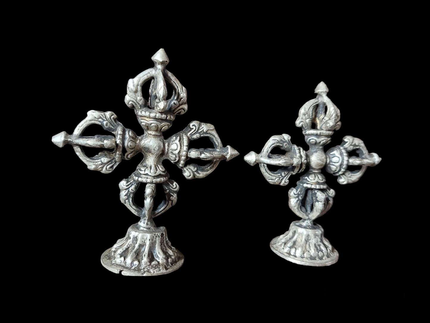 Silver bronze standing double dorje figurine