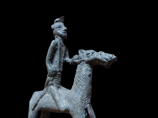 Antique Jajarkot tribal warrior on horse figurine