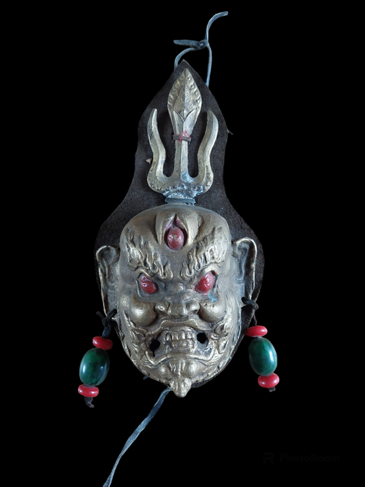 Vintage angry deity protective wall hanger amulet