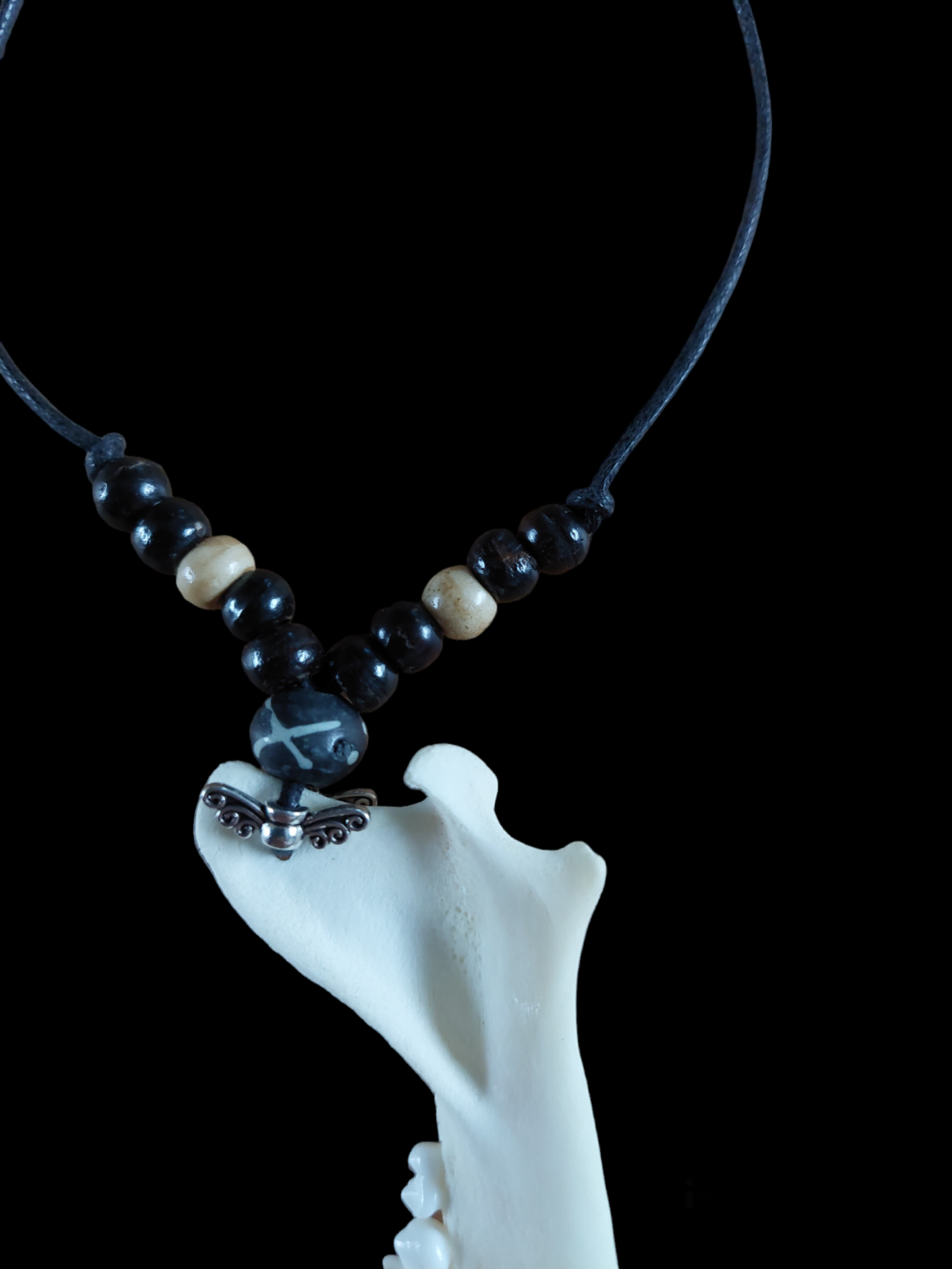 Fox jaw bone and yak bone amulet necklace