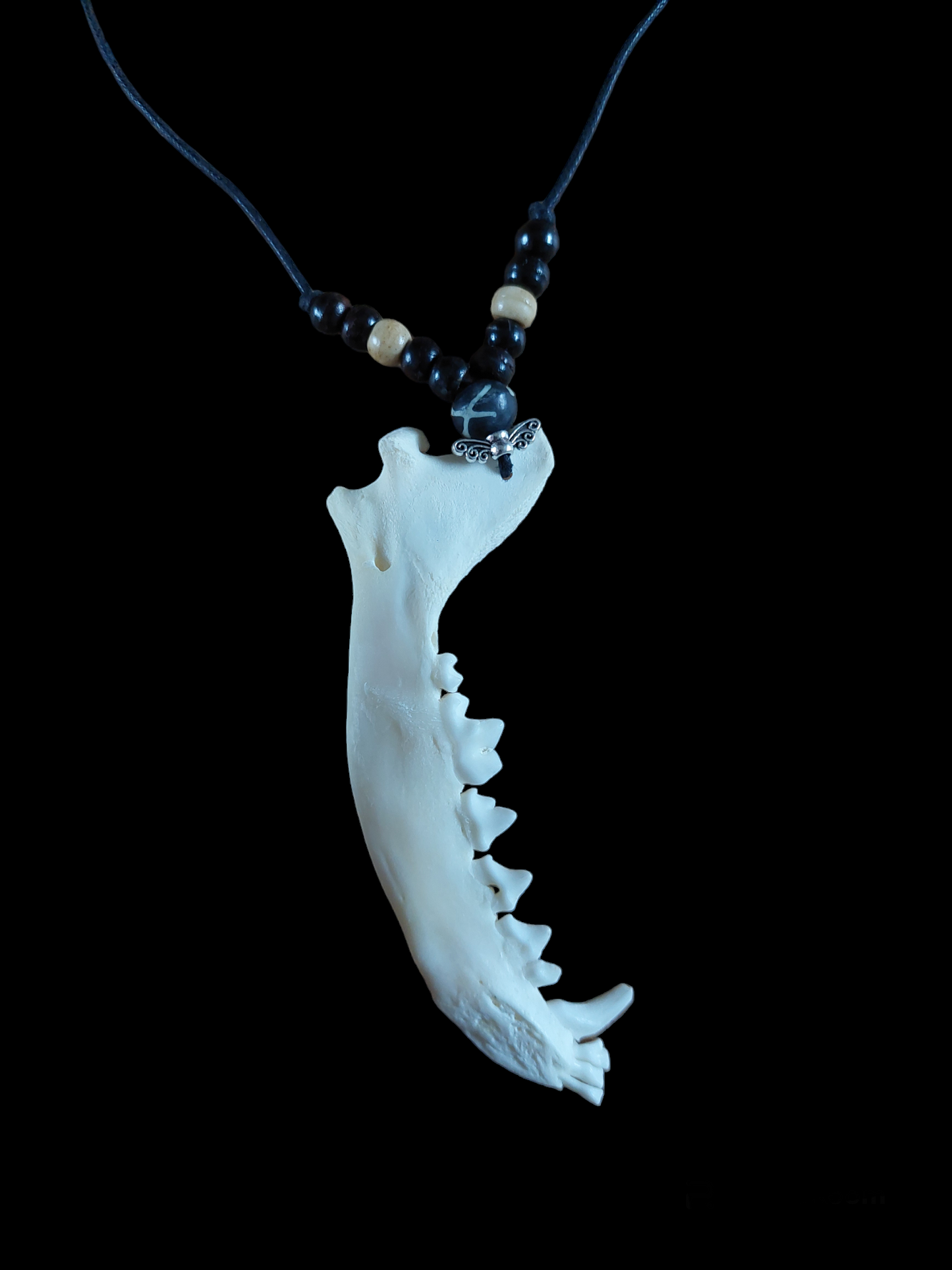 Fox jaw bone and yak bone amulet necklace