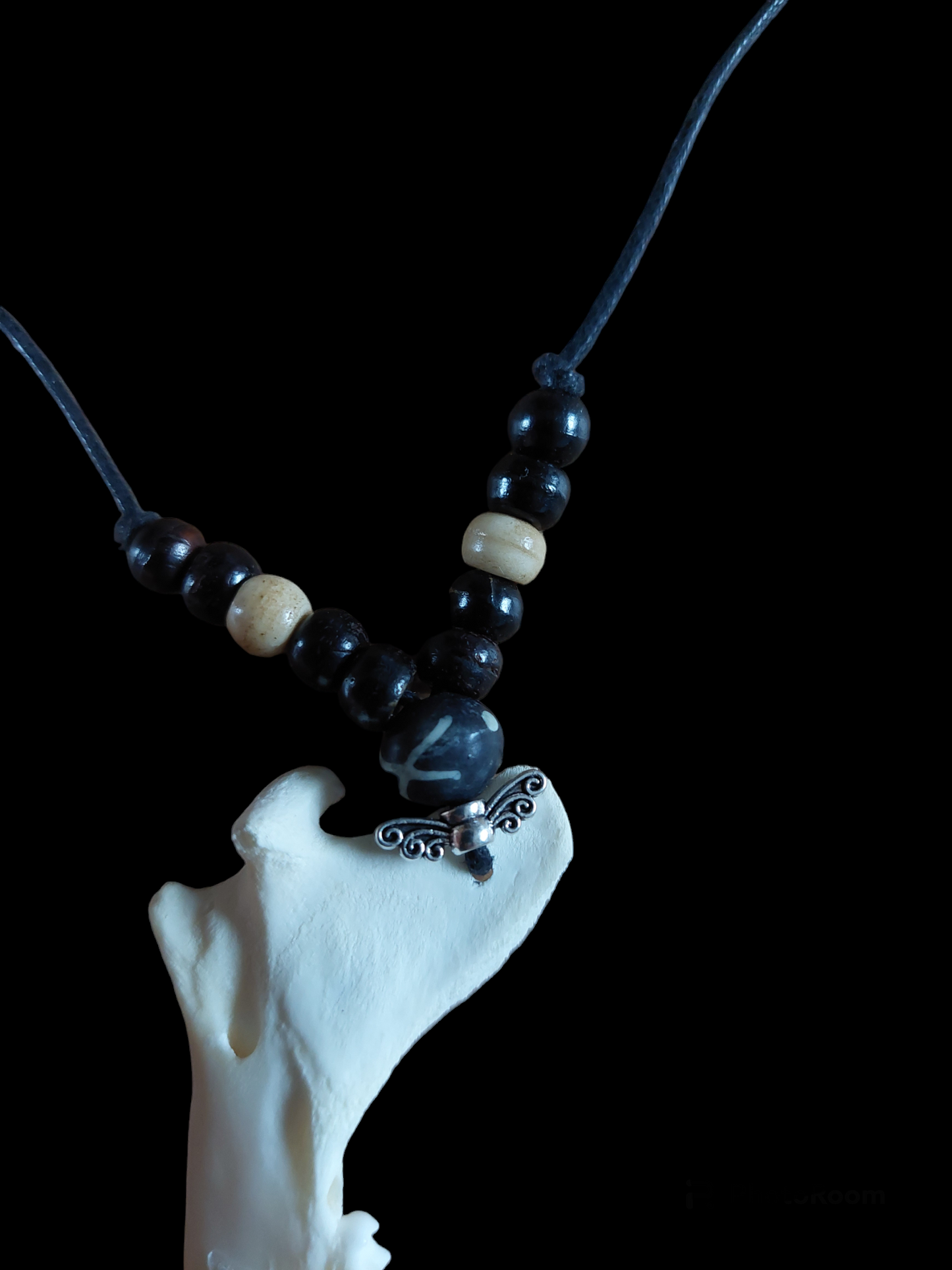 Fox jaw bone and yak bone amulet necklace