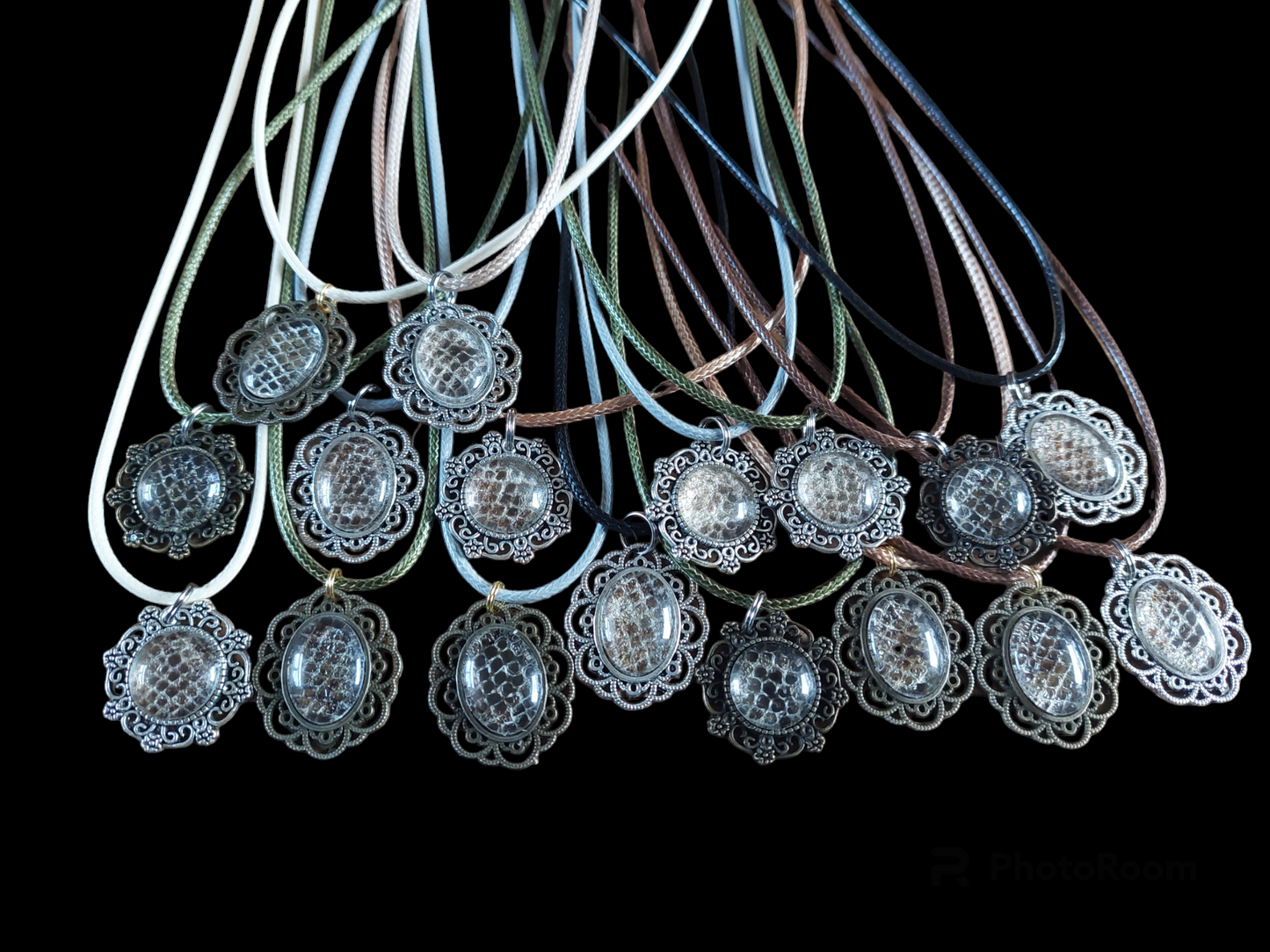 Constrictor snake skin amulet necklace