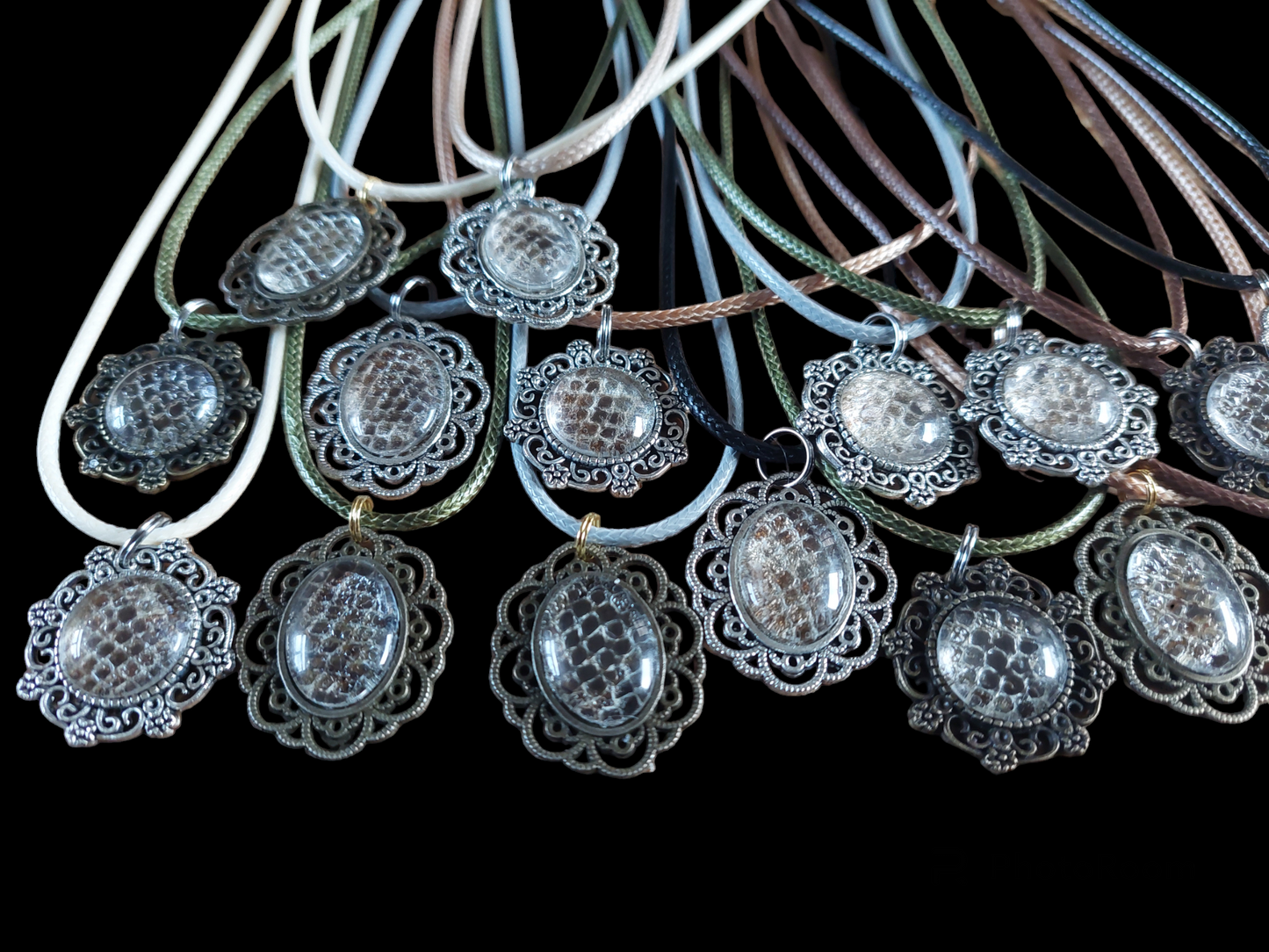 Constrictor snake skin amulet necklace
