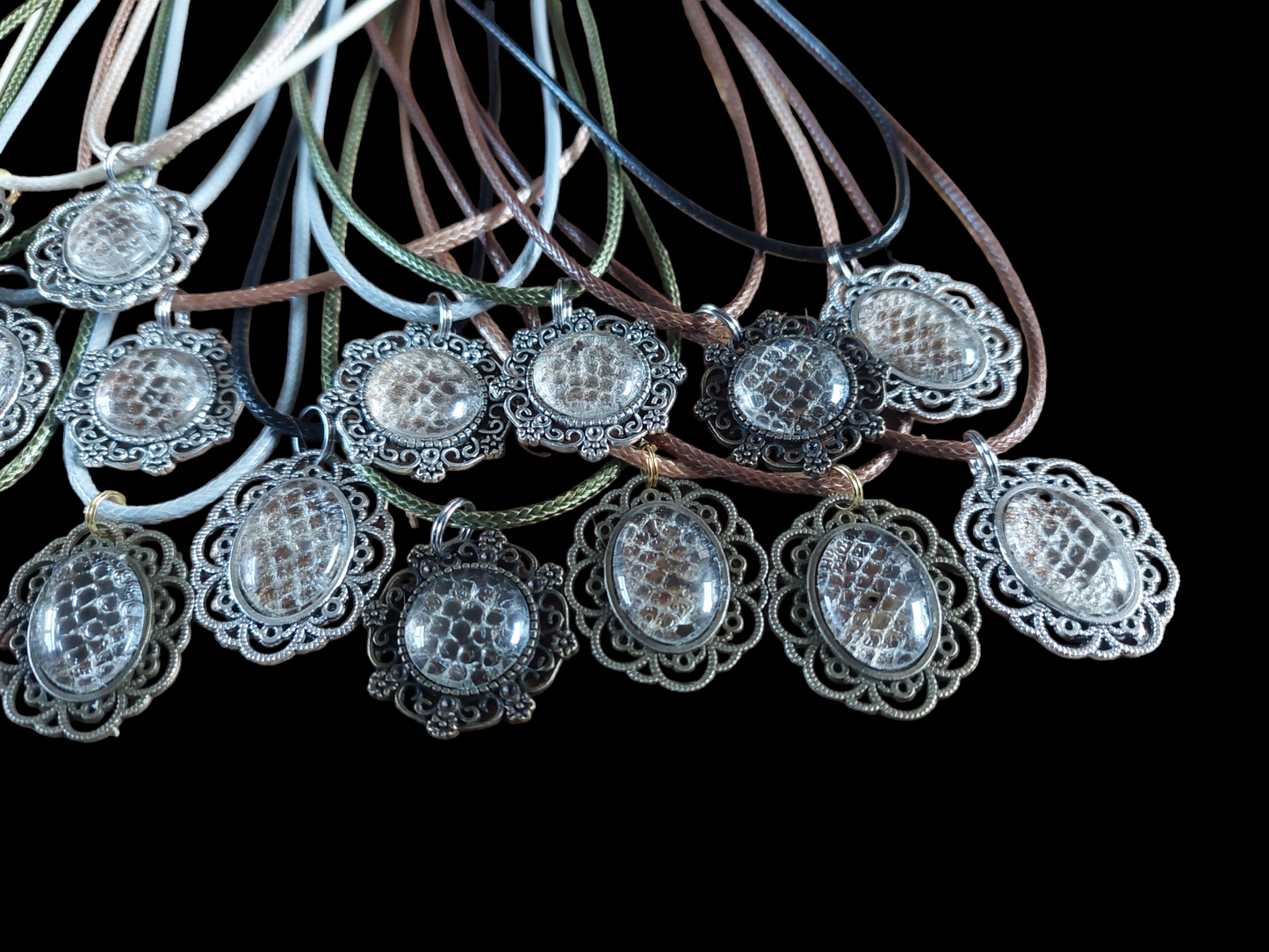 Constrictor snake skin amulet necklace