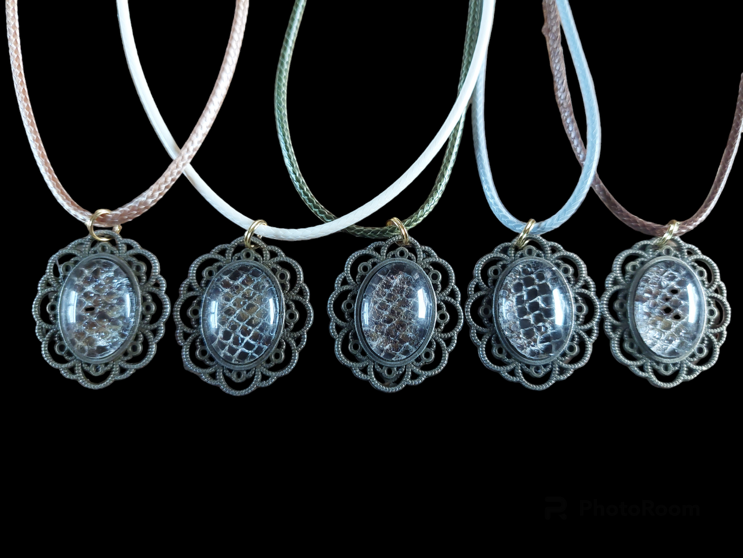 Constrictor snake skin amulet necklace