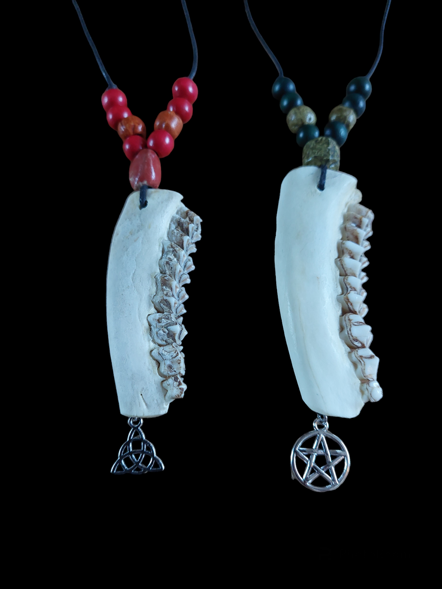 Roe deer jaw bone and pendant amulet necklaces