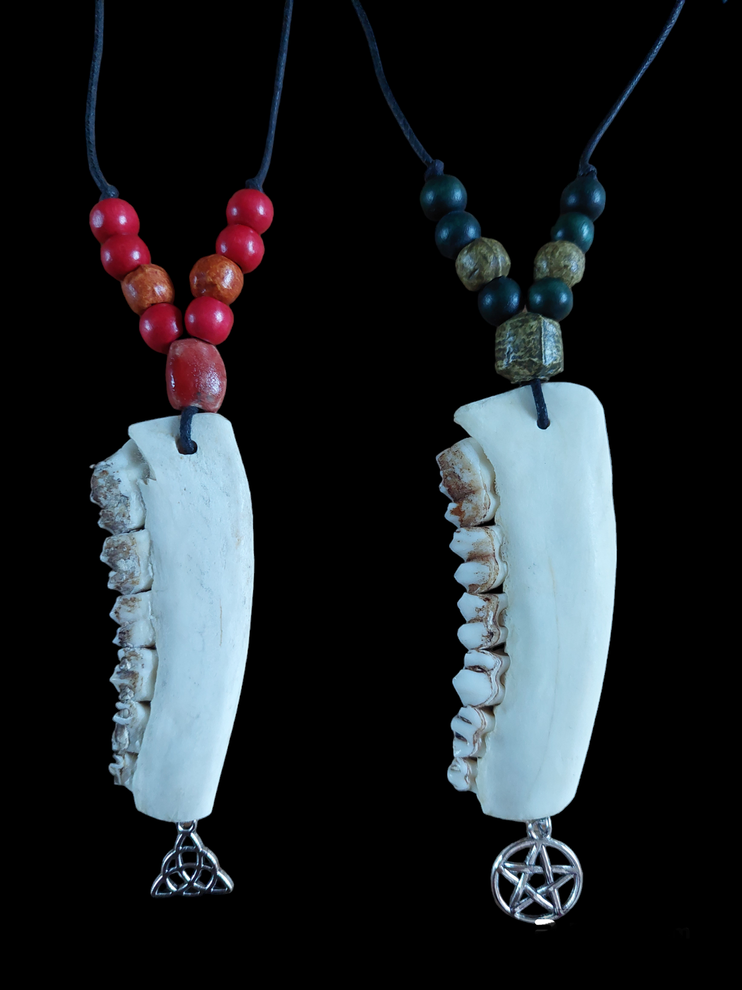 Roe deer jaw bone and pendant amulet necklaces