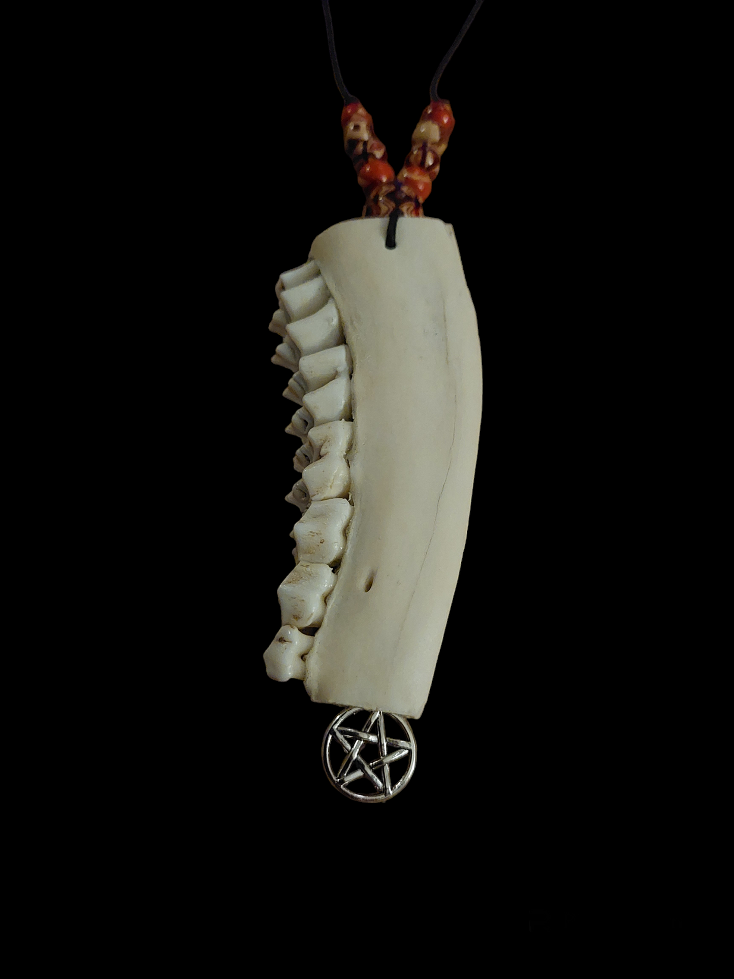 Red deer jaw bone and pentagram pendant amulet necklace