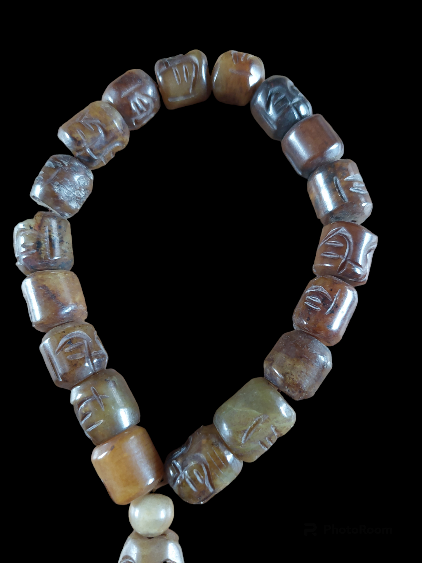 Vintage Tibetan jade buddha mala bracelet #1