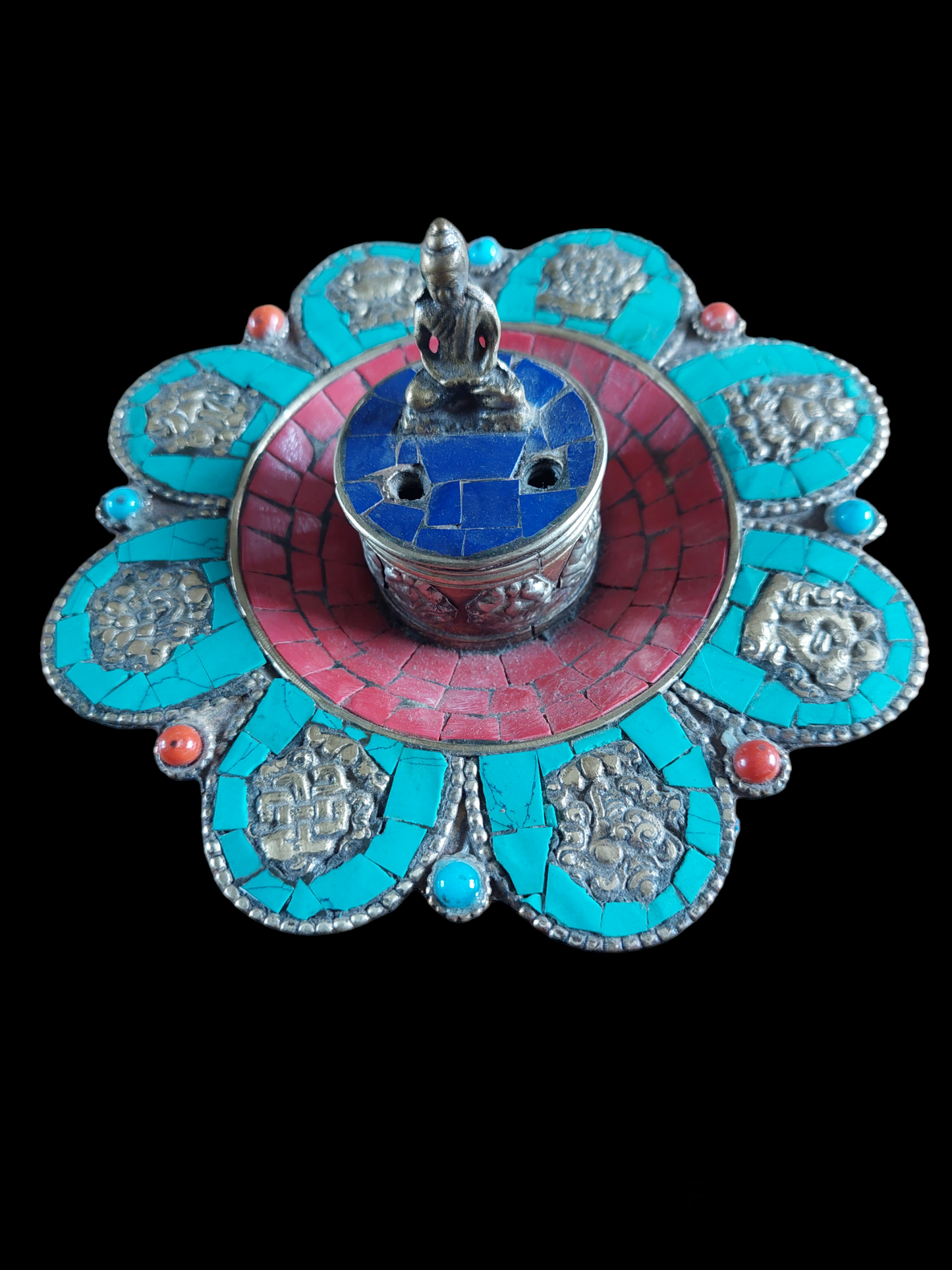 Vintage Tibetan incense burner with Buddha