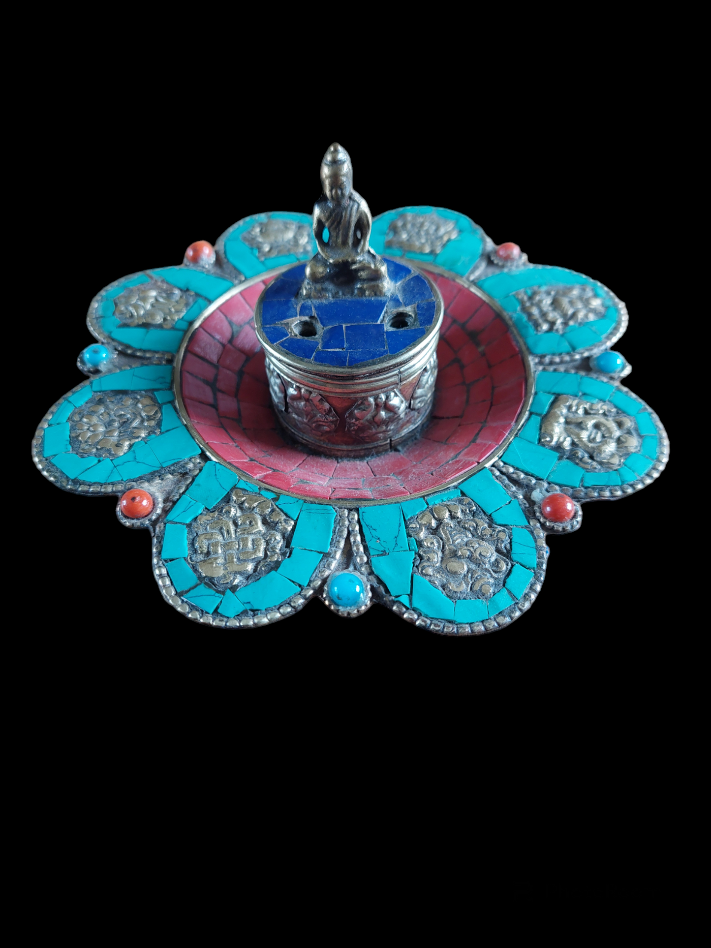 Vintage Tibetan incense burner with Buddha
