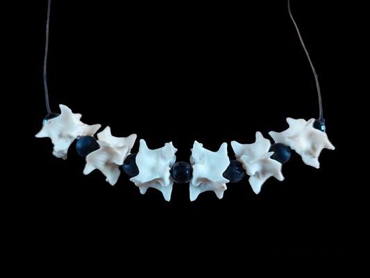 Constrictor snake vertebrae with obsidian and lava stone amulet necklace