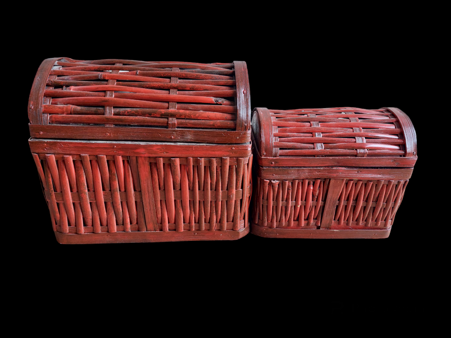 Nepalese wood and bamboo storage baskets, set of 2