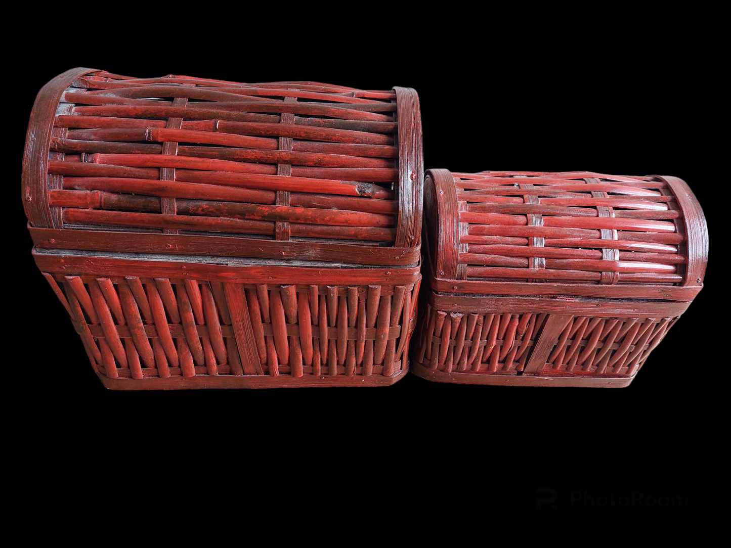 Nepalese wood and bamboo storage baskets, set of 2