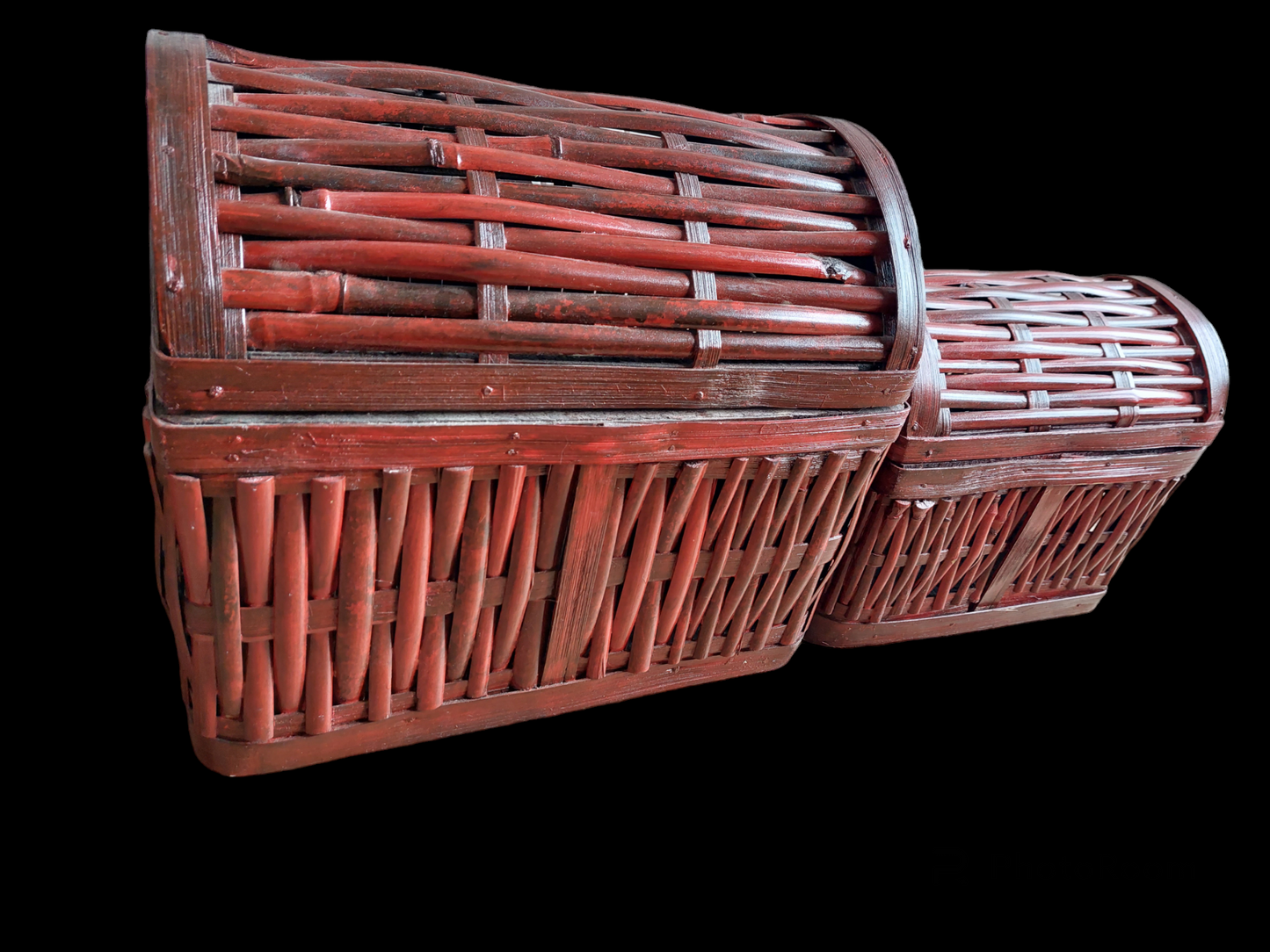 Nepalese wood and bamboo storage baskets, set of 2