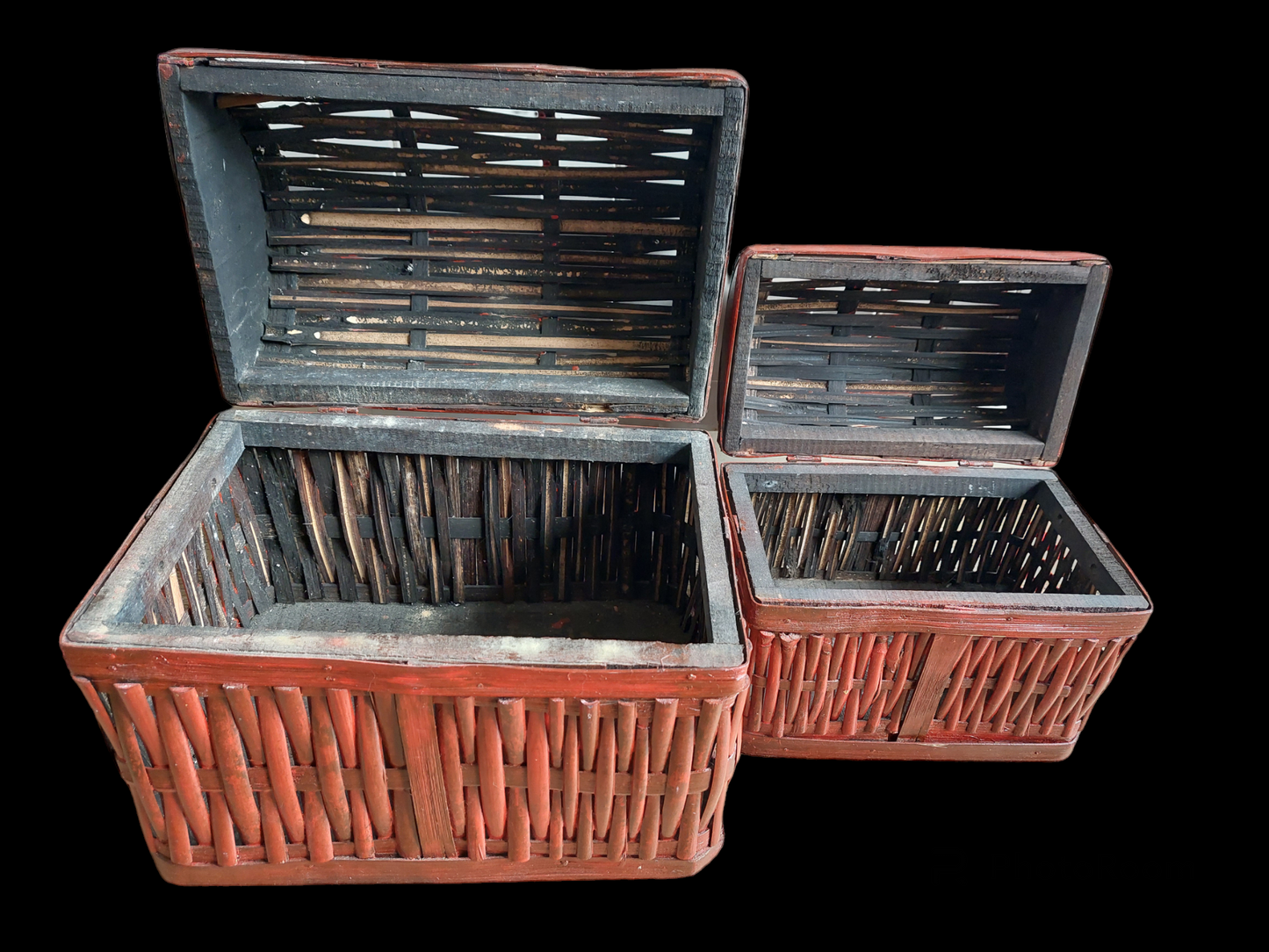 Nepalese wood and bamboo storage baskets, set of 2