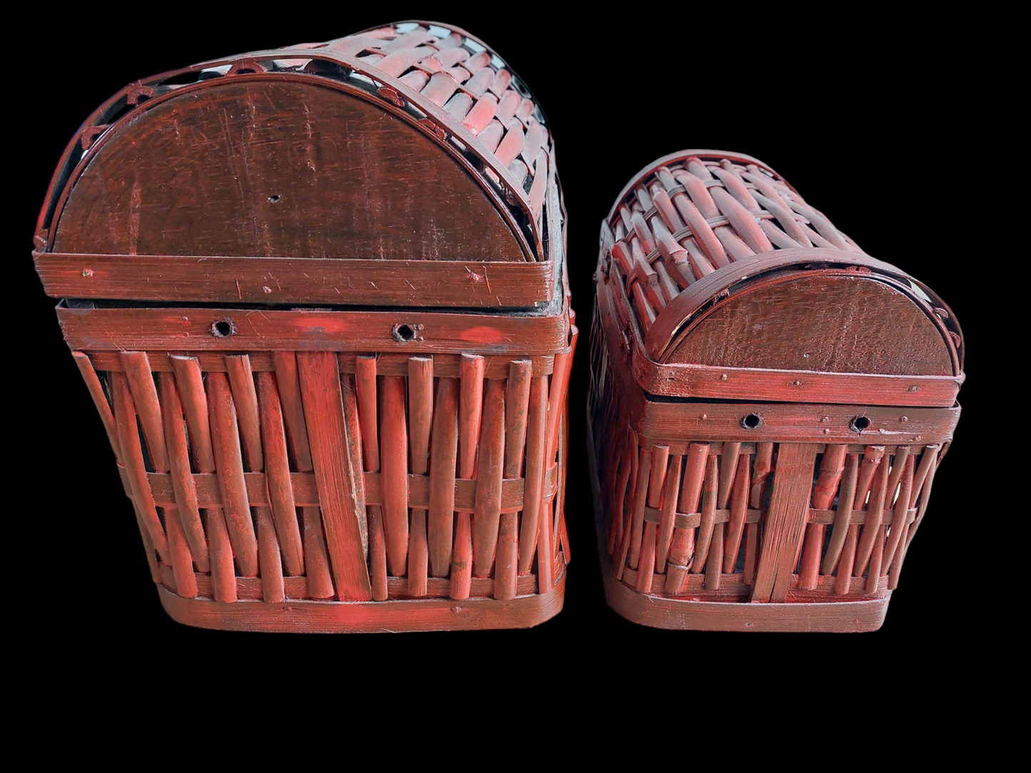 Nepalese wood and bamboo storage baskets, set of 2