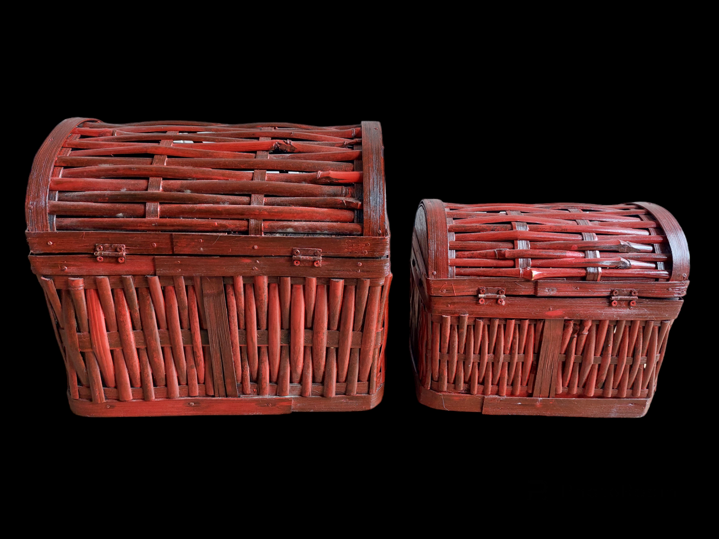 Nepalese wood and bamboo storage baskets, set of 2