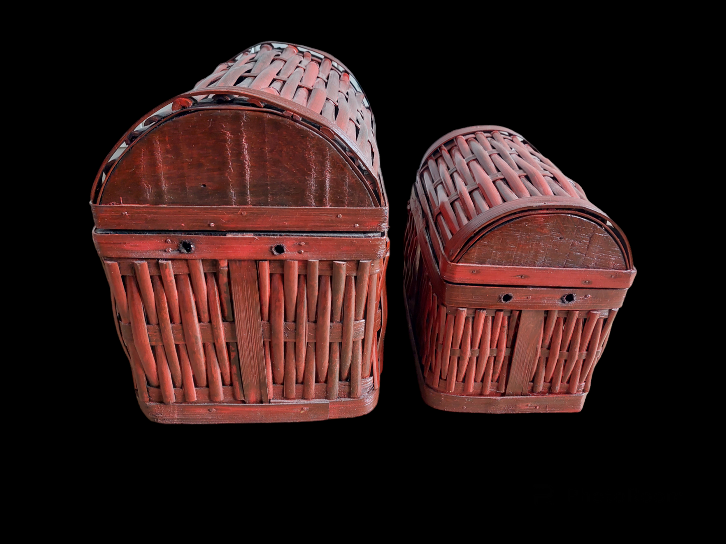 Nepalese wood and bamboo storage baskets, set of 2