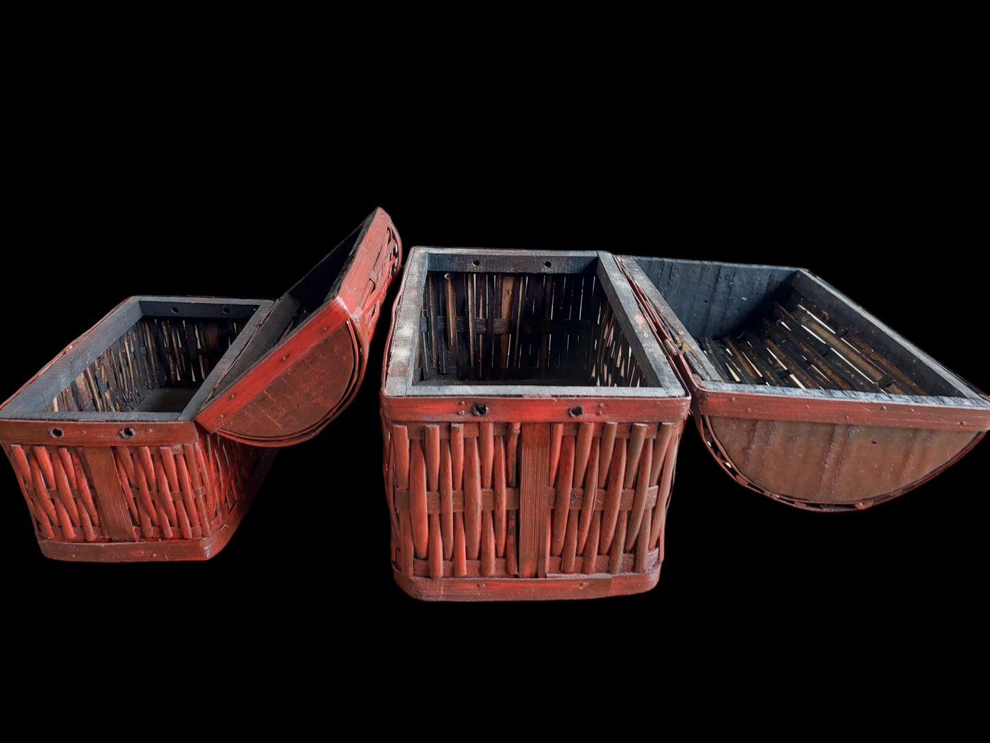 Nepalese wood and bamboo storage baskets, set of 2