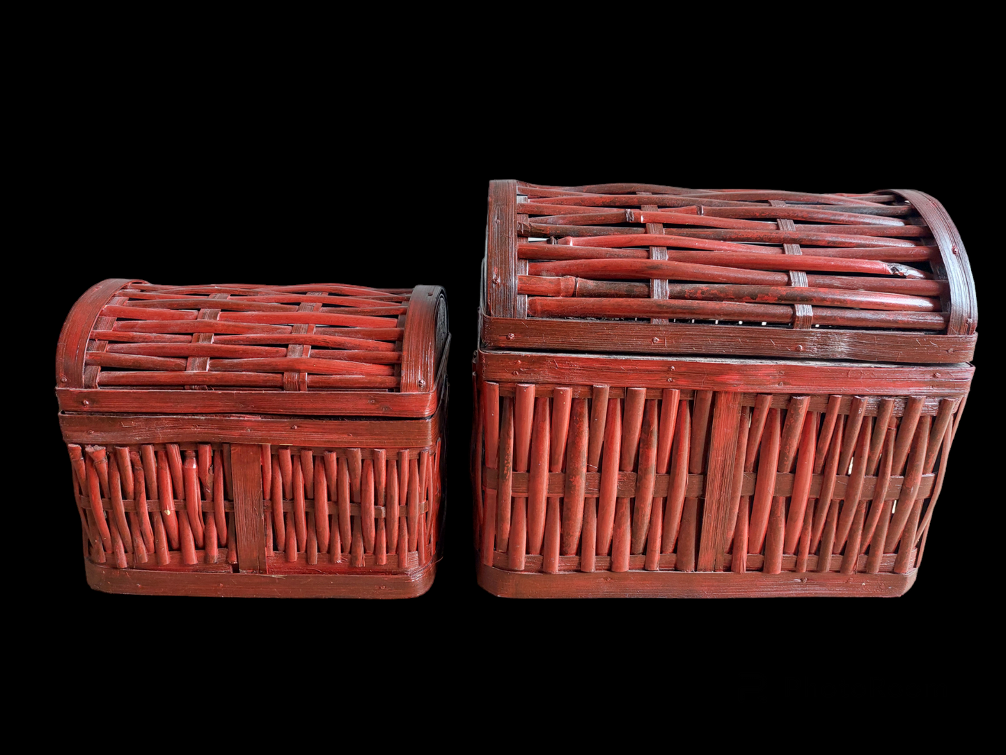 Nepalese wood and bamboo storage baskets, set of 2