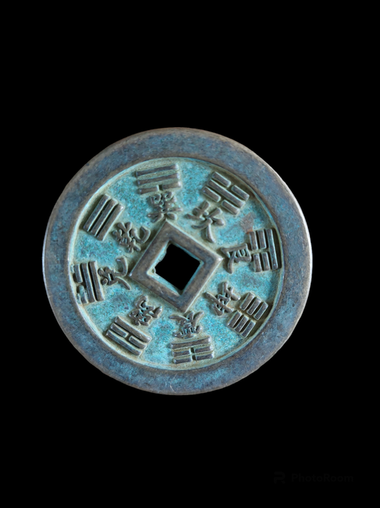 Vintage bronze numismatic charm Trigrams