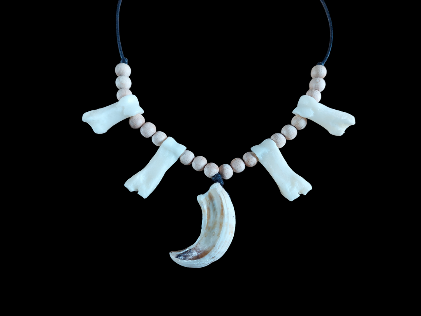 Wild boar tusk and foot bones amulet necklace