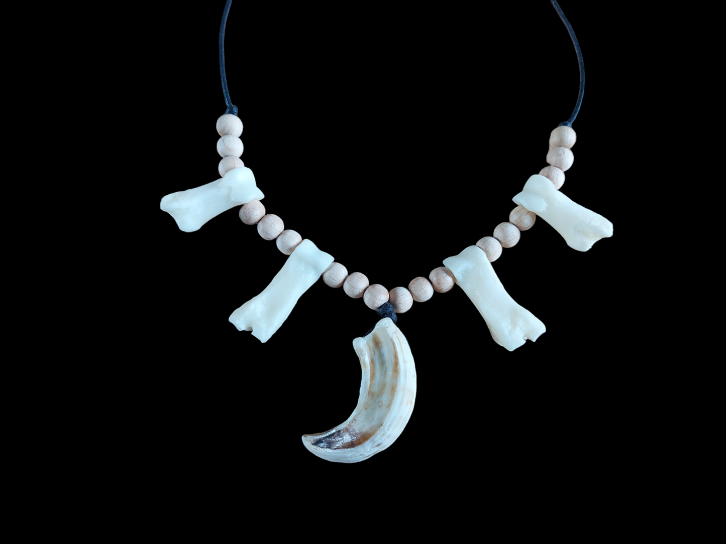 Wild boar tusk and foot bones amulet necklace