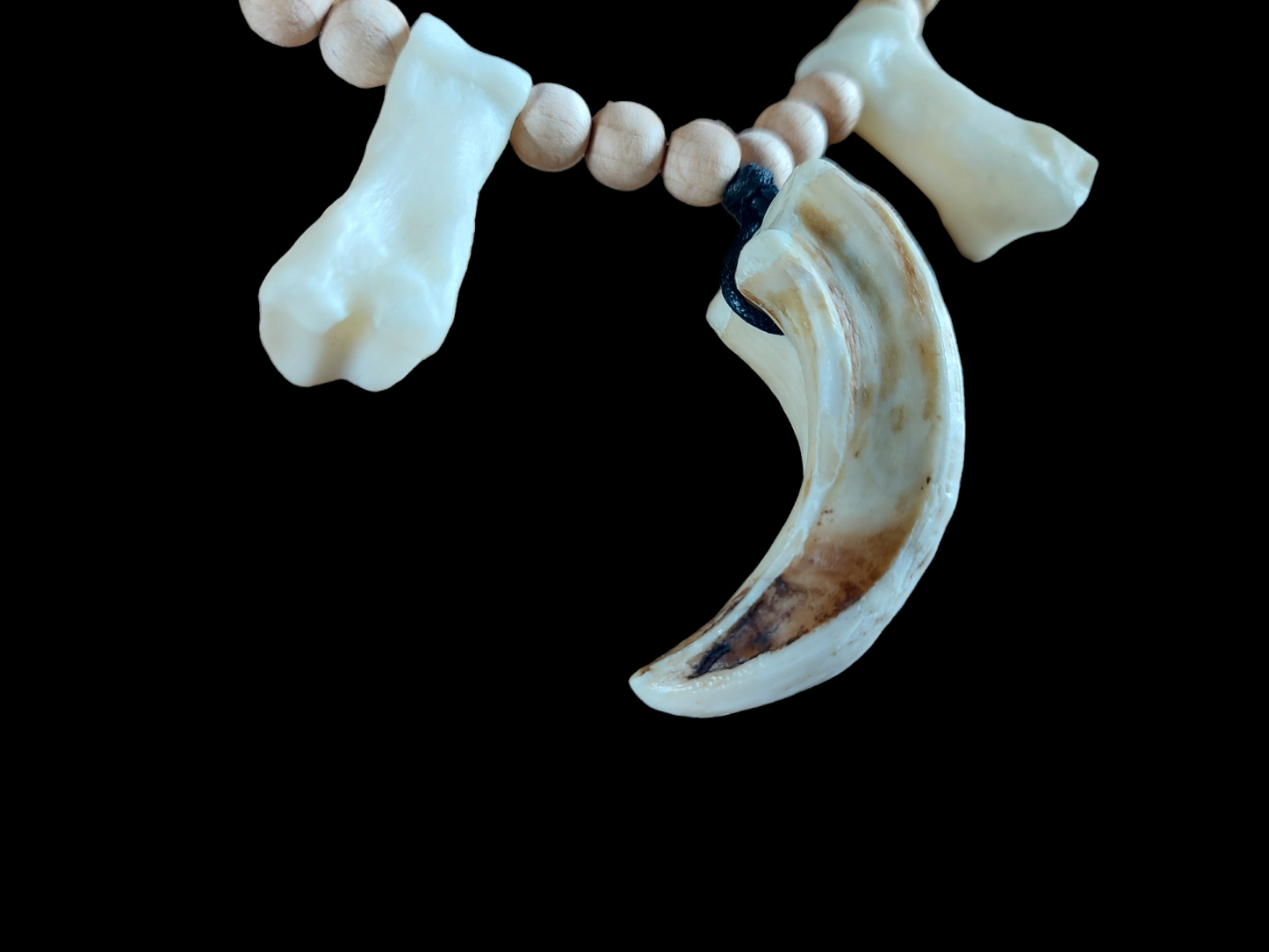 Wild boar tusk and foot bones amulet necklace