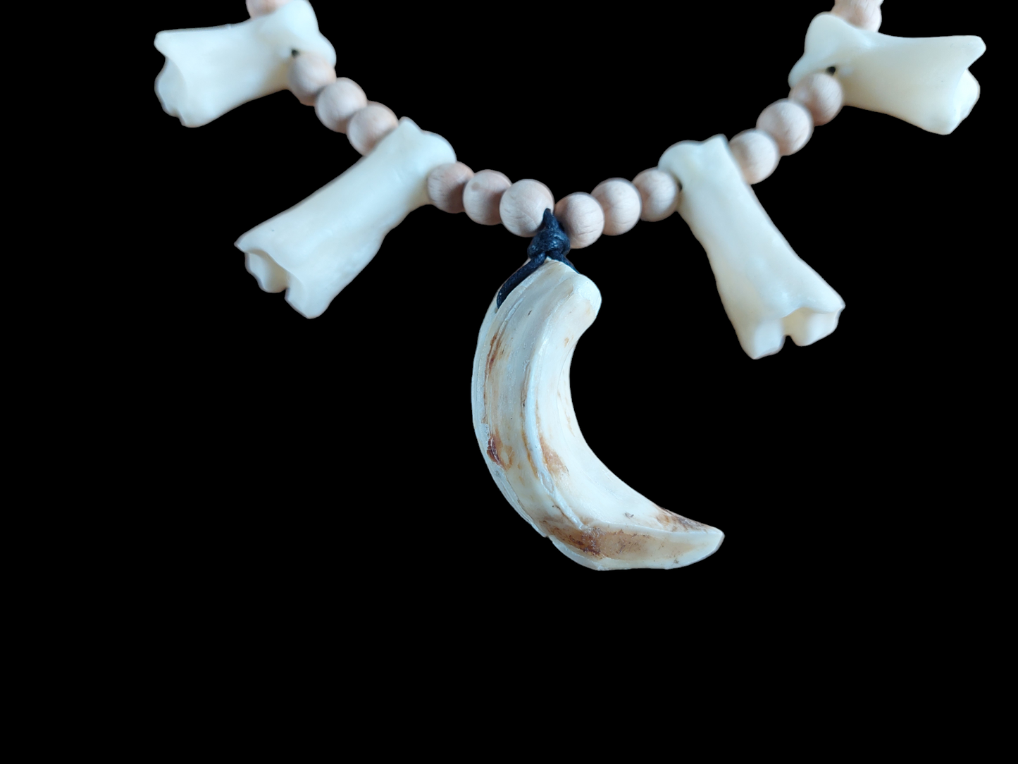 Wild boar tusk and foot bones amulet necklace