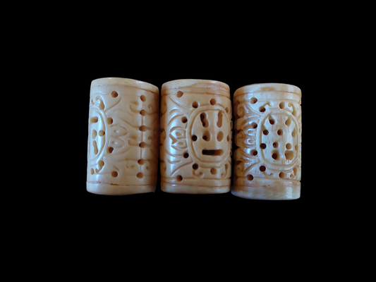 Vintage carved yak bone beads 35 millimeter