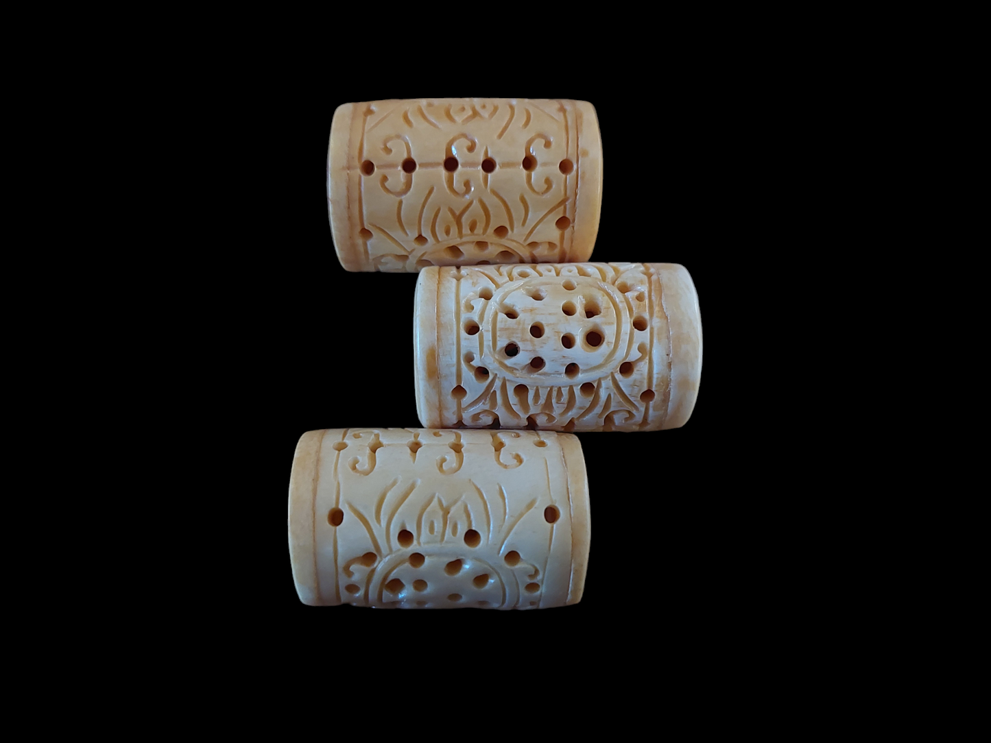 Vintage Tibetan carved yak bone beads 35 millimeter