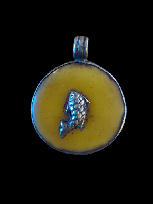 Vintage Tibetan silver and copal pendant