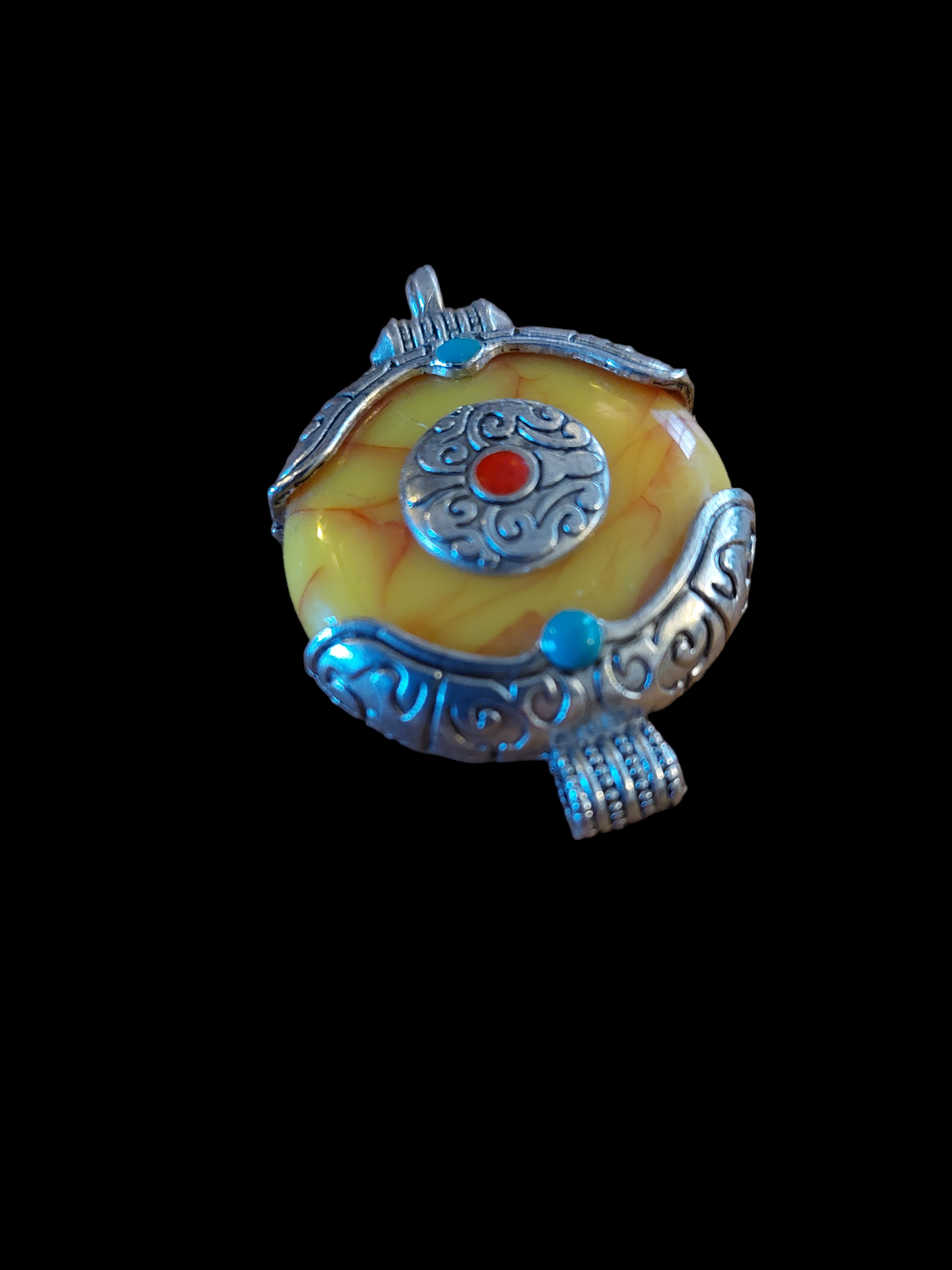 Tibetan silver and beeswax amber pendant