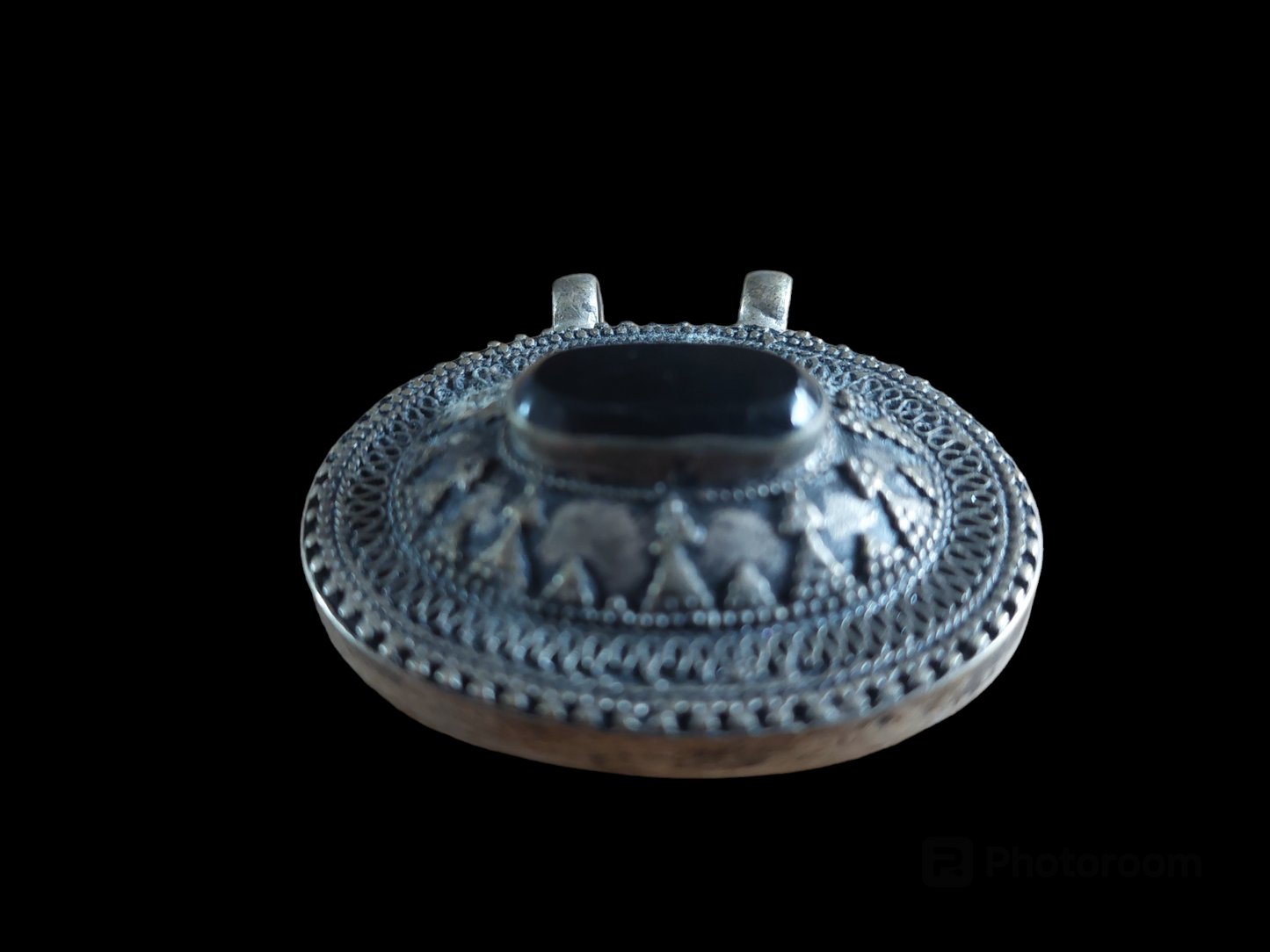 Vintage Kuchi tribal obsidian pendant