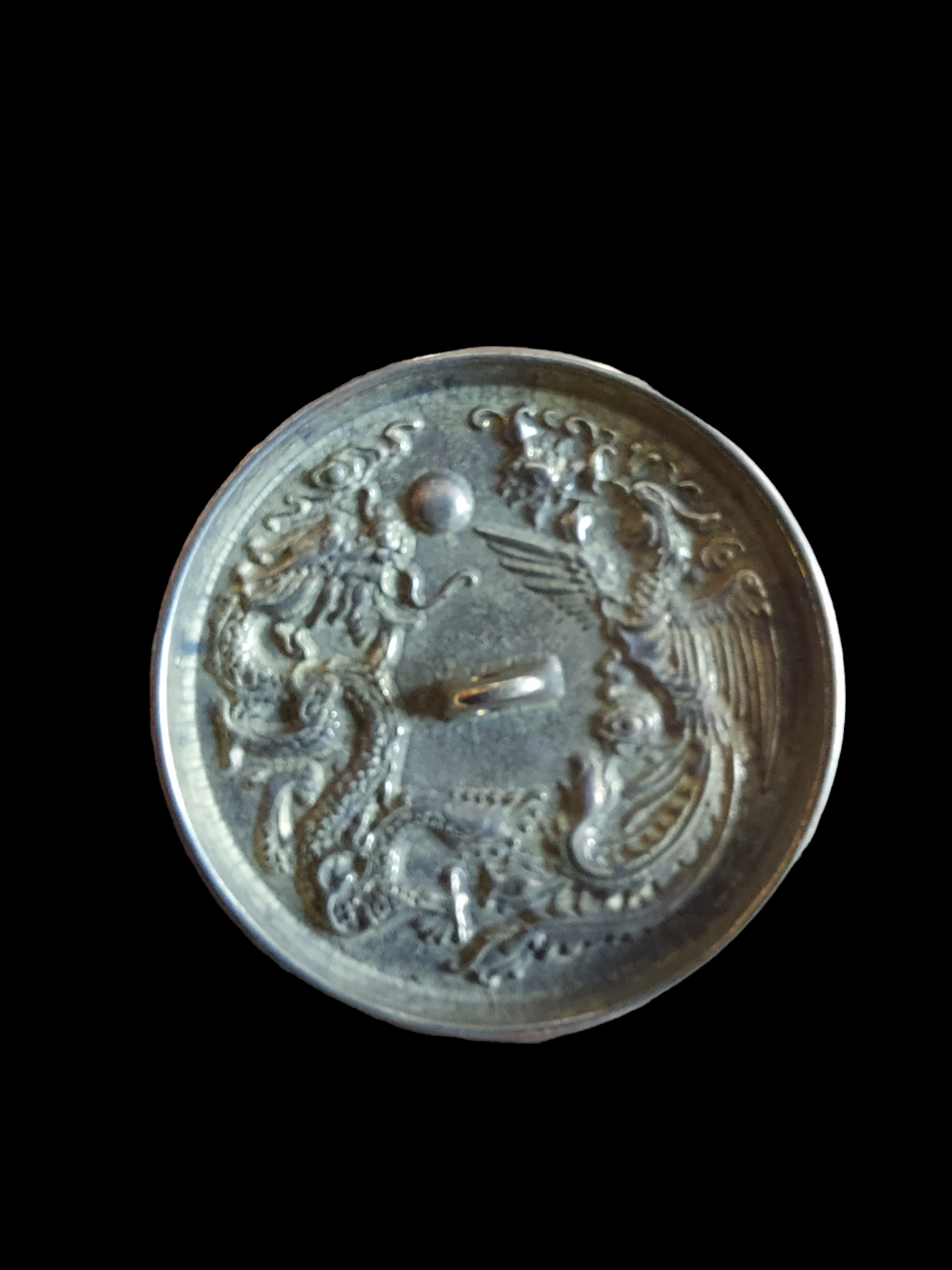Chinese shamanic mirror Dragon and Phoenix 40 millimeters