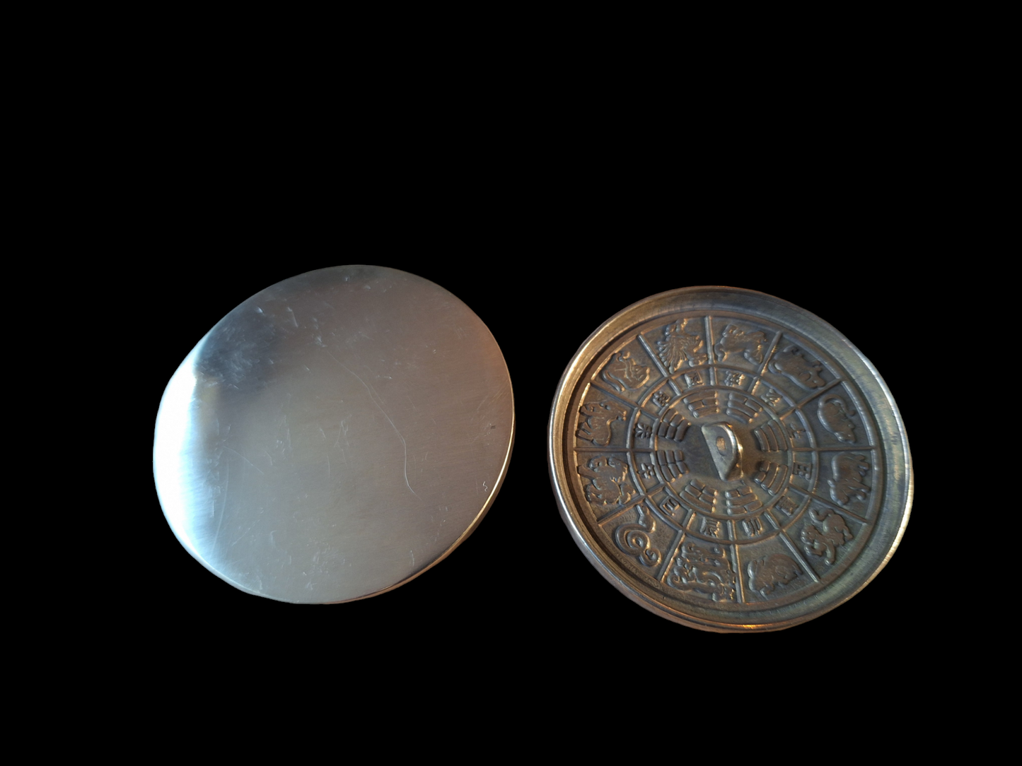 Mongolian shamanic mirror Trigrams and Zodiac 58 millimeters